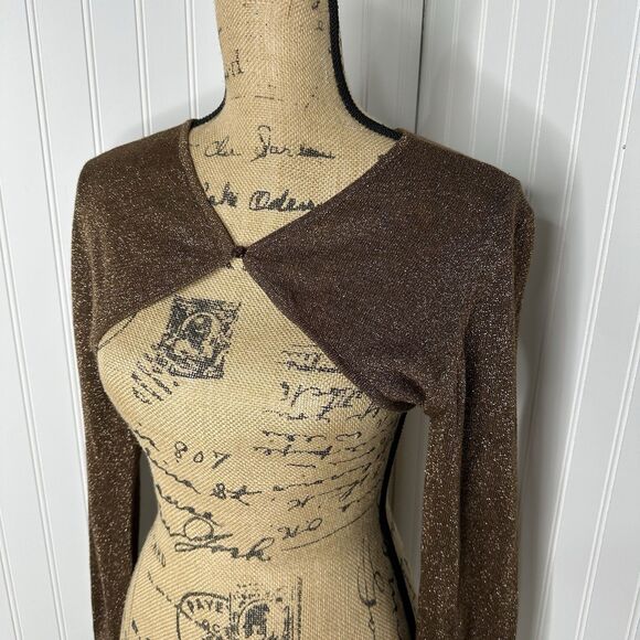 Wet Seal Bolero Shrug Sz L Brown Metallic Y2K Grunge Glam Holiday Party New Year - Picture 2 of 12